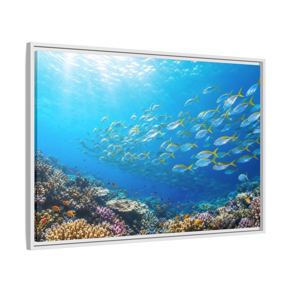Nature Fish Blue Ocean Life Framed Canvas Wall Art Print – Realistic Living Room, Above Fireplace - YesArtYes