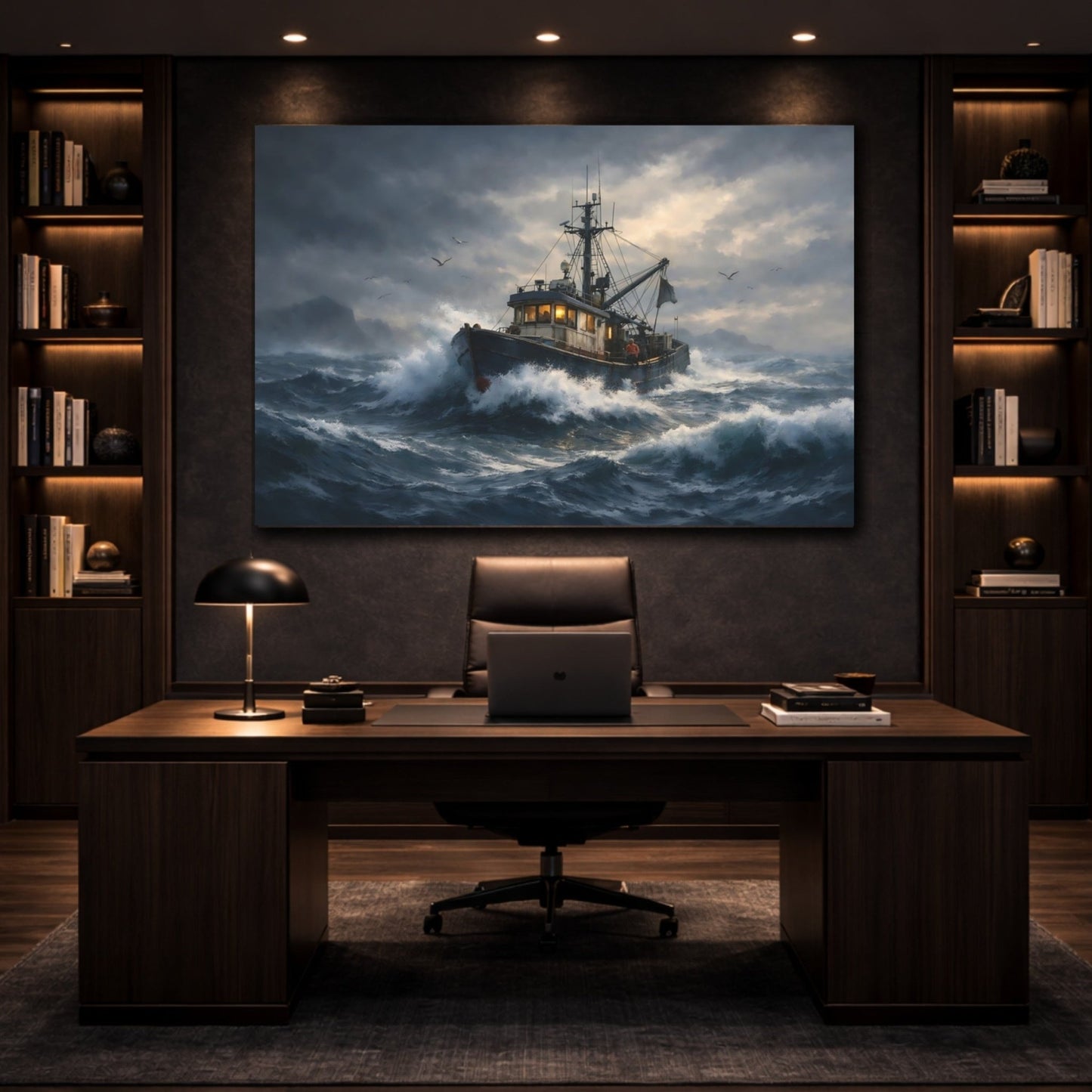 Nature Fishing Boat Stormy Ocean Art - Canvas Wall Art Print - YesArtYes