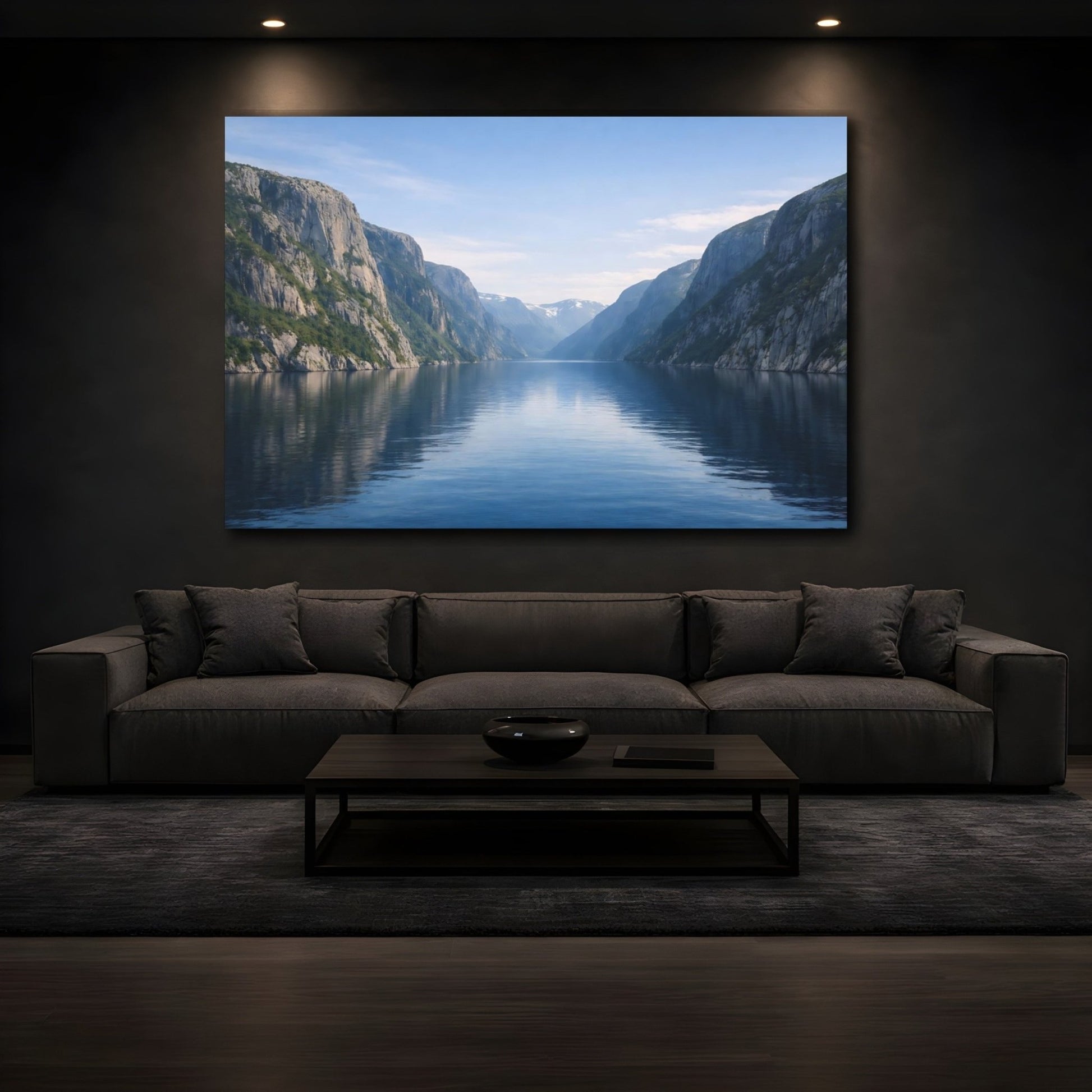 Nature Fjord Landscape Blue - Canvas Wall Art Print - YesArtYes
