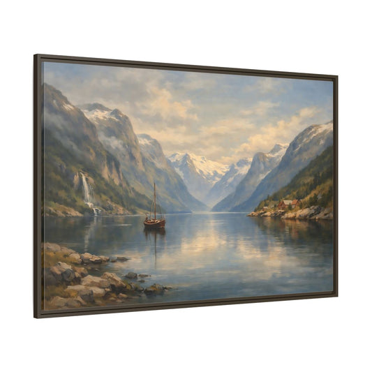 Main Mockup. Nature Fjord Landscape Fjord Landscape Blue shown as stretched canvas wall art