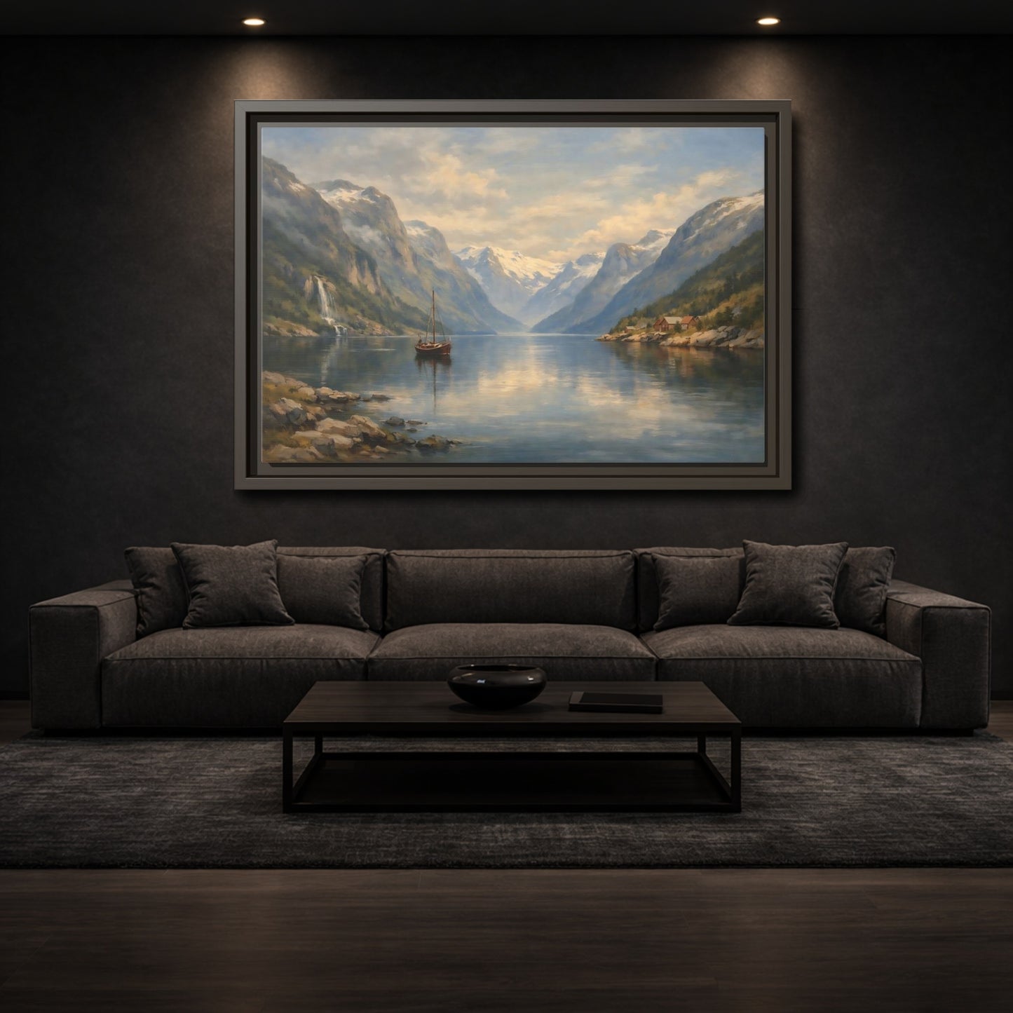 Mockup 2. Nature Fjord Landscape Fjord Landscape Blue shown as stretched canvas wall art