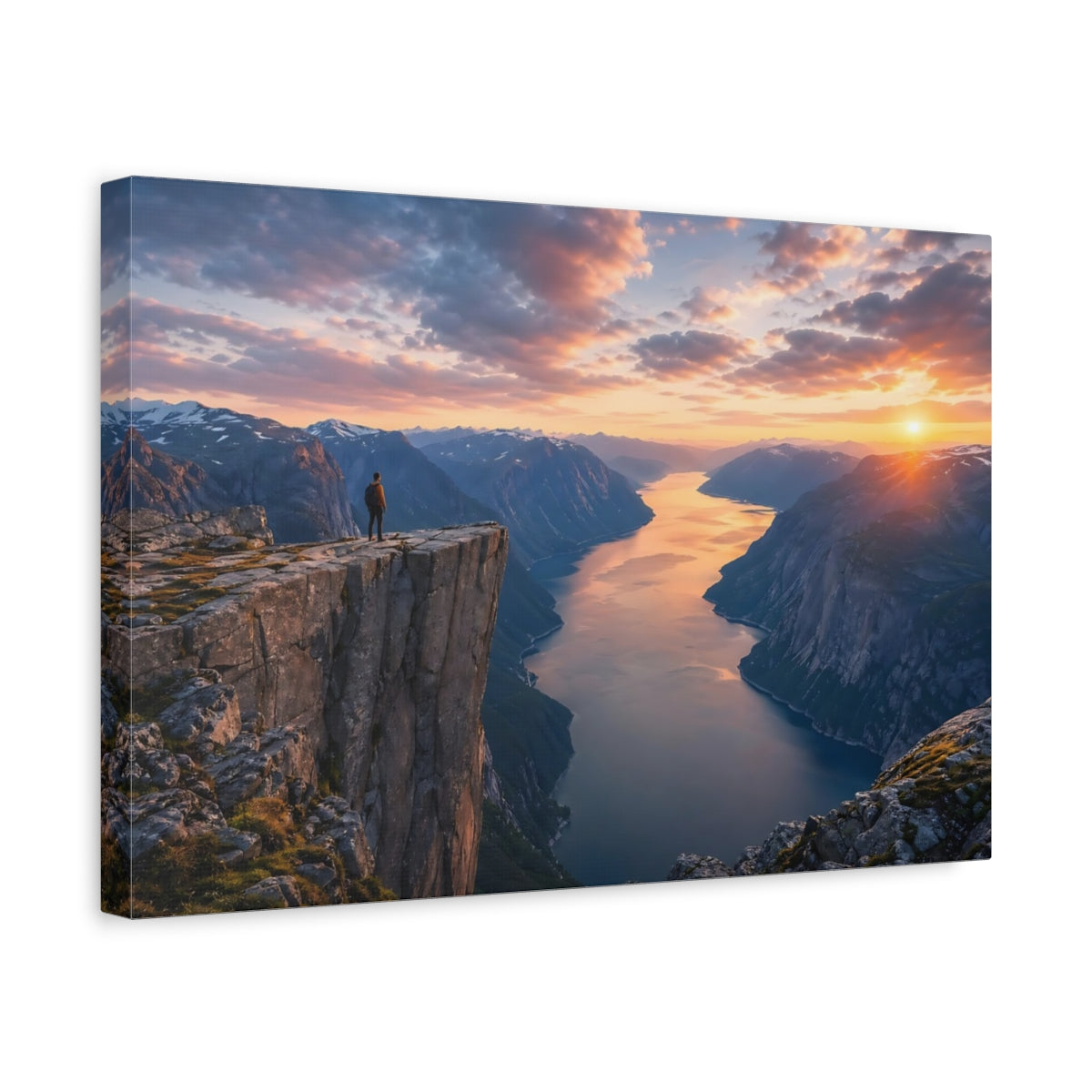 Side Mockup 4. Nature Fjord Landscape Sunset Fjord shown as stretched canvas wall art