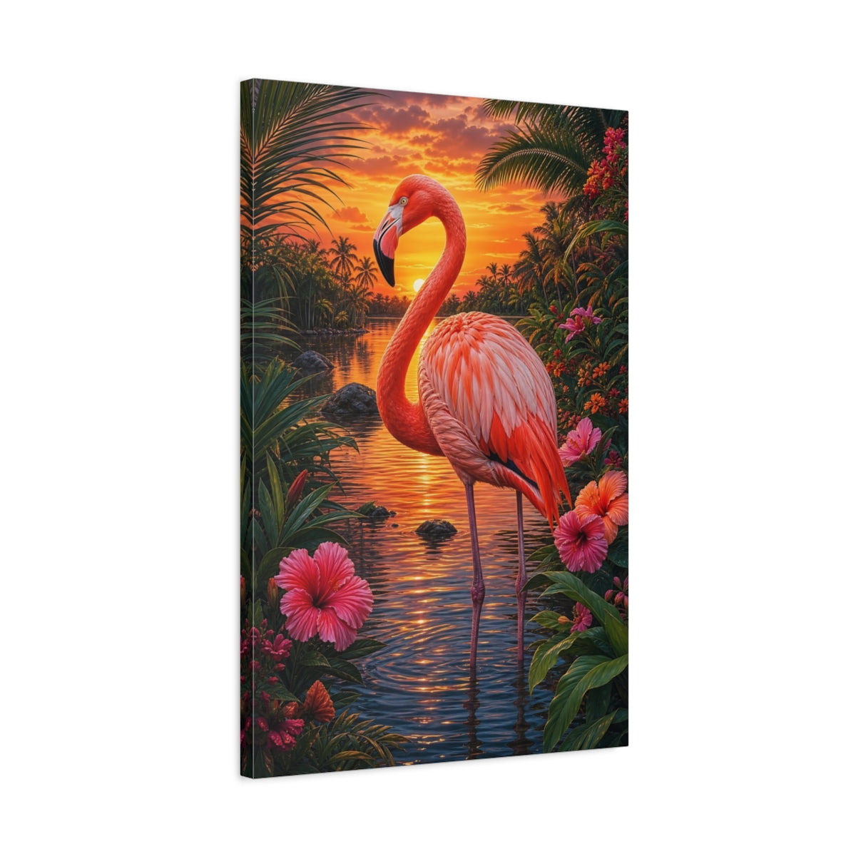 Side Mockup 2. Nature Flamingo Pink And Orange shown as stretched canvas wall art