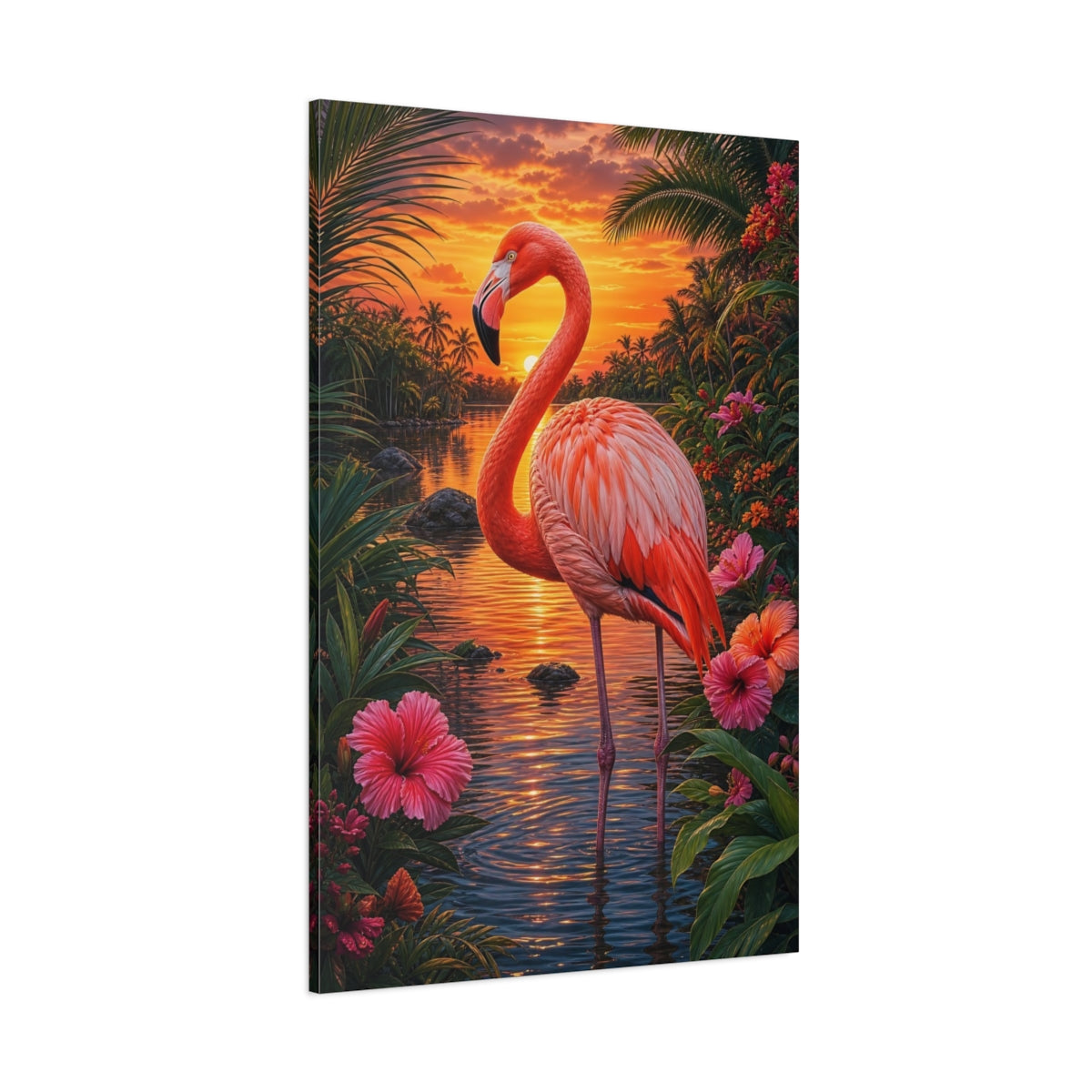Side Mockup 1. Nature Flamingo Pink And Orange shown as stretched canvas wall art