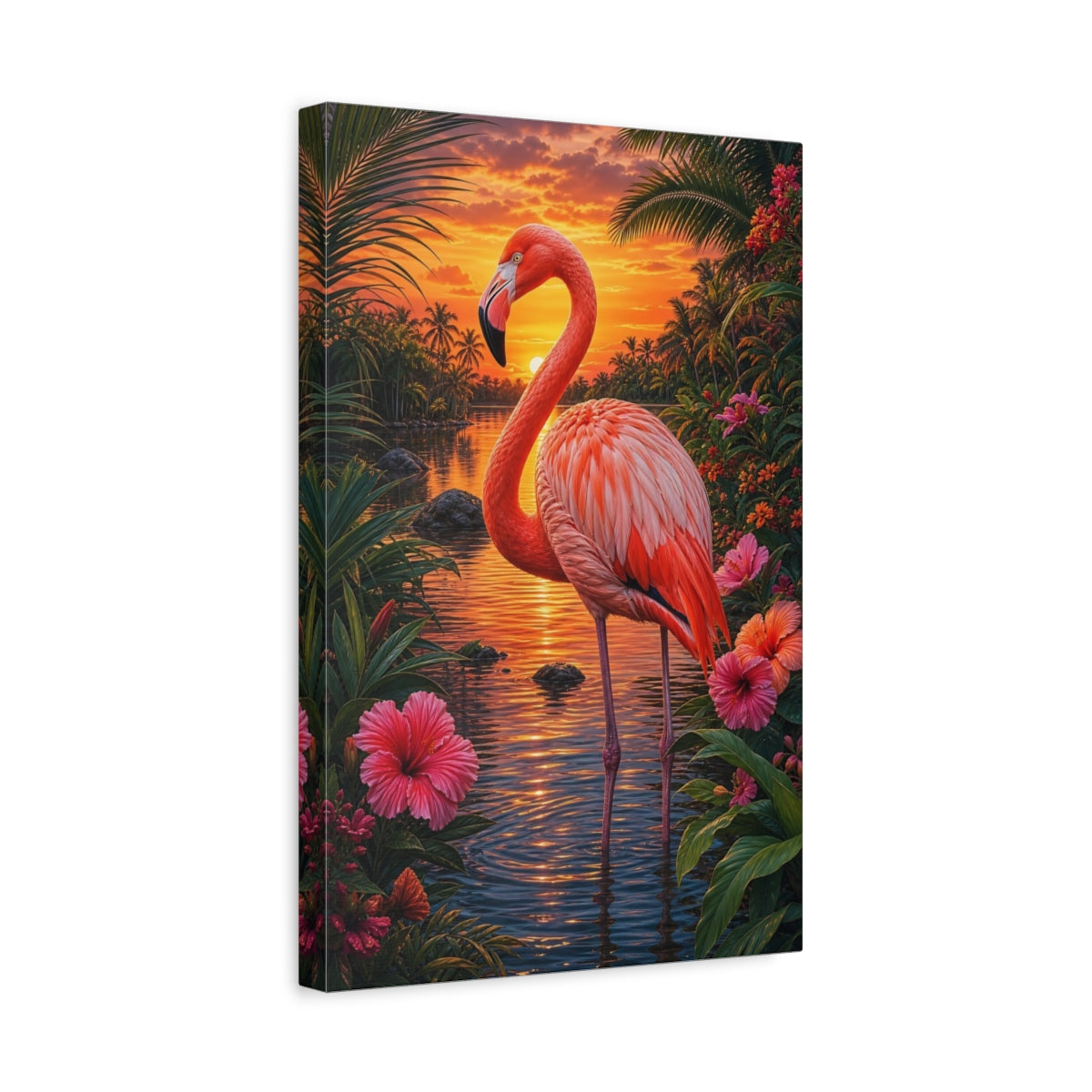 Side Mockup 4. Nature Flamingo Pink And Orange shown as stretched canvas wall art
