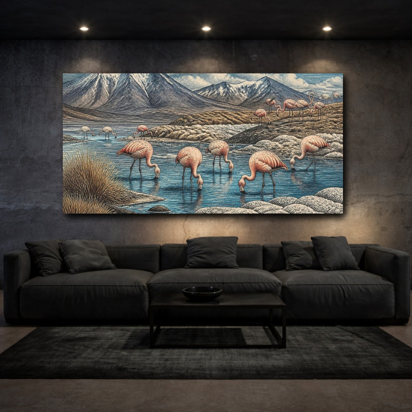 Mockup 3. Nature Flamingos Lagoon shown as canvas print