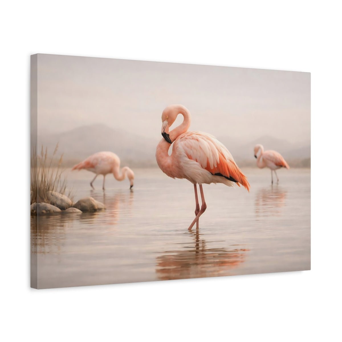 Nature Flamingos Pink - Canvas Wall Art Print - YesArtYes