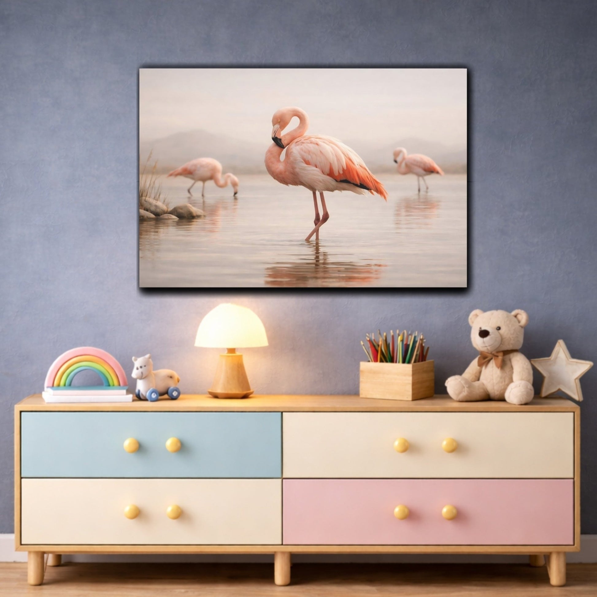 Nature Flamingos Pink - Canvas Wall Art Print - YesArtYes
