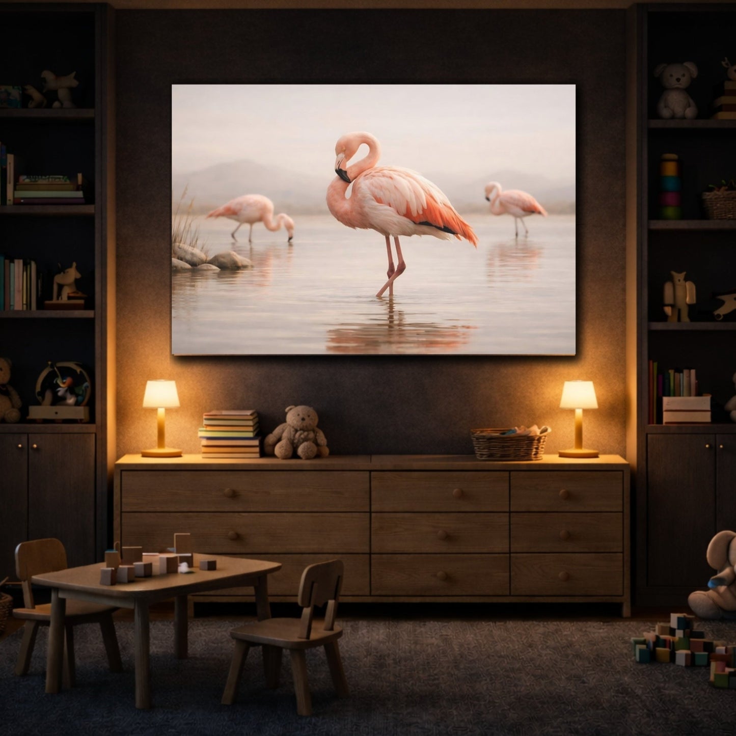 Nature Flamingos Pink - Canvas Wall Art Print - YesArtYes