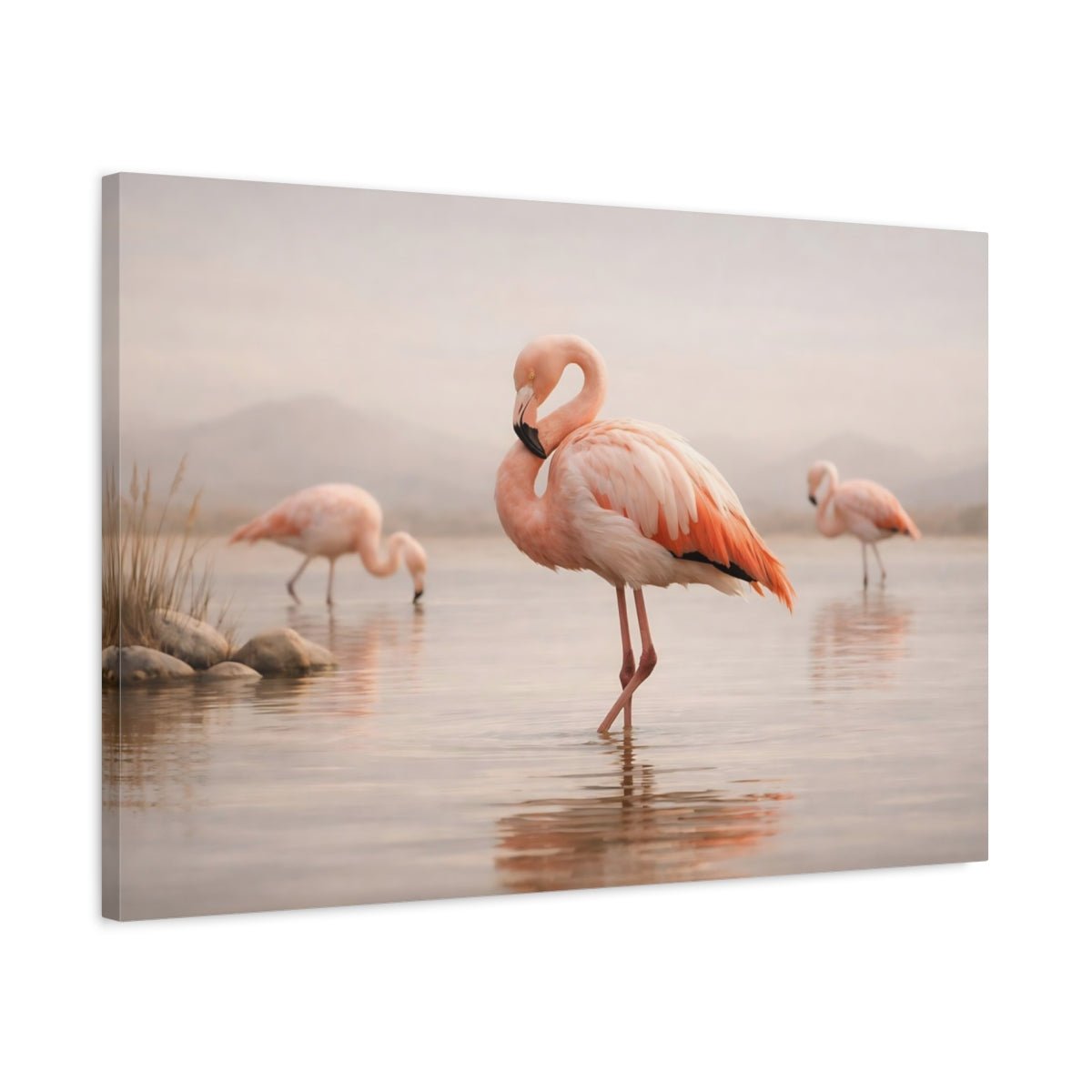 Nature Flamingos Pink - Canvas Wall Art Print - YesArtYes