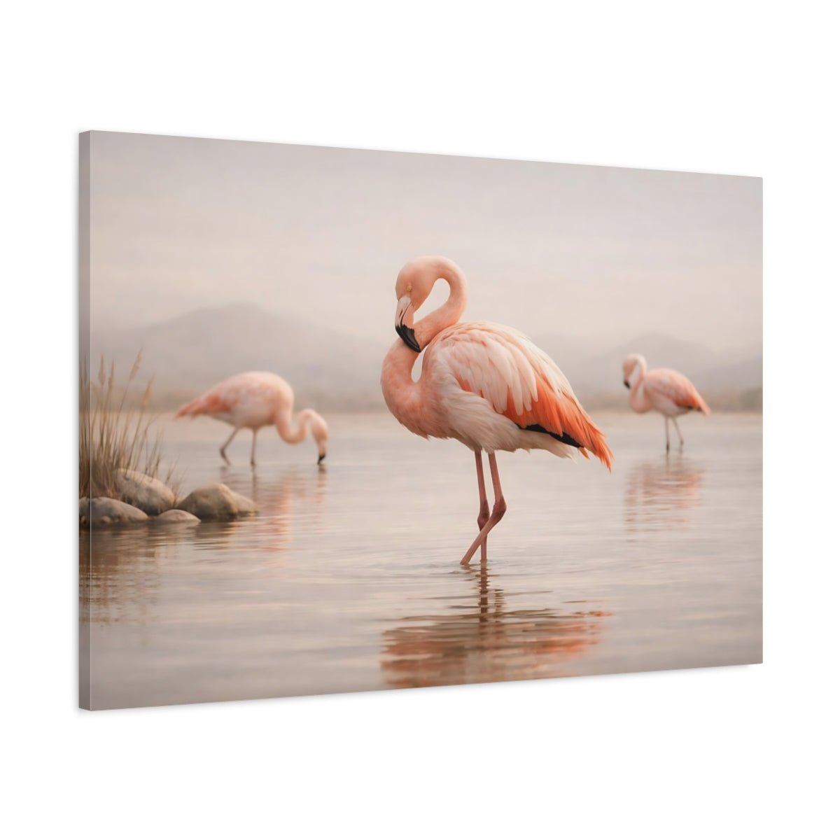 Nature Flamingos Pink - Canvas Wall Art Print - YesArtYes