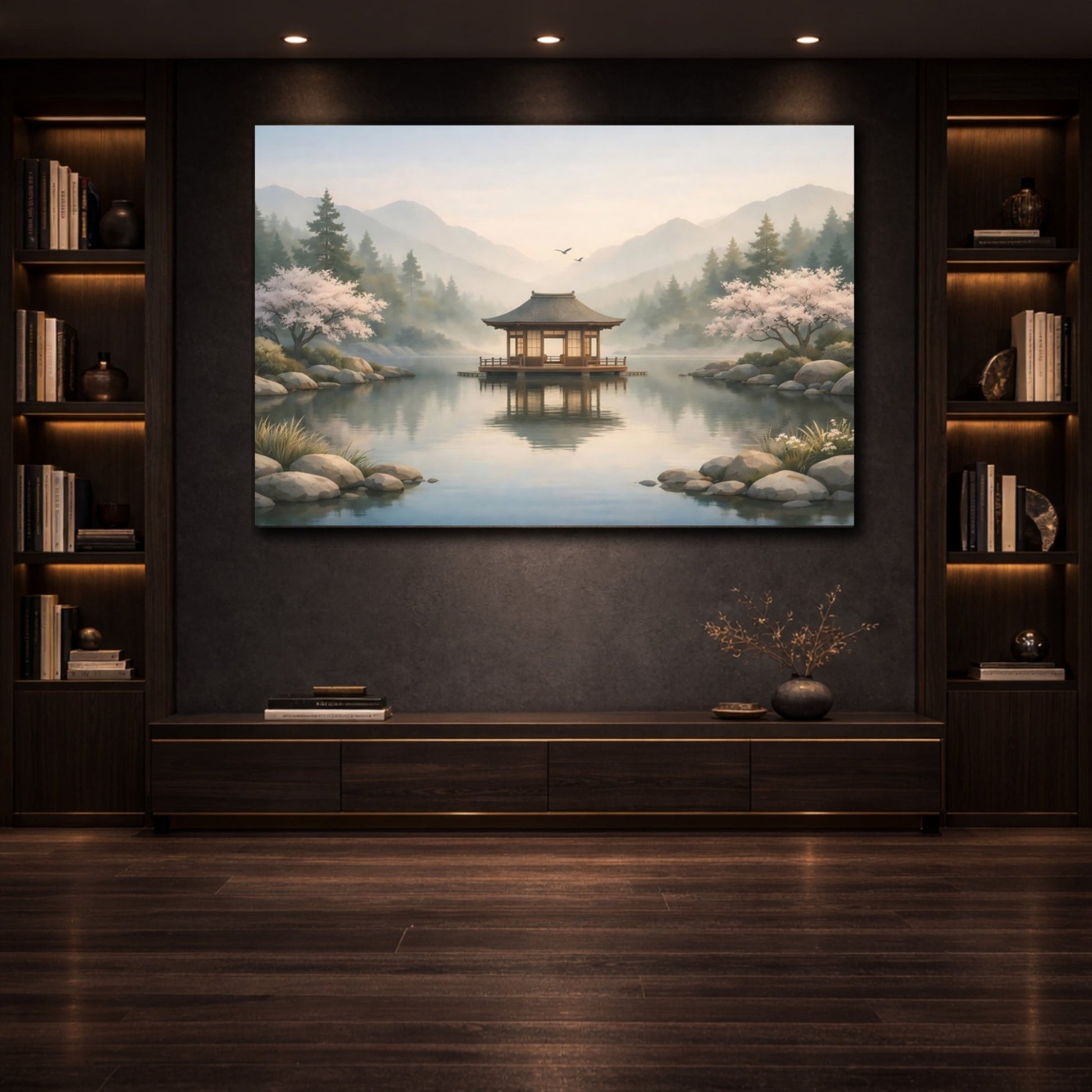 Nature Floating Pavilion Serene Asian Landscape - Canvas Wall Art Print - YesArtYes