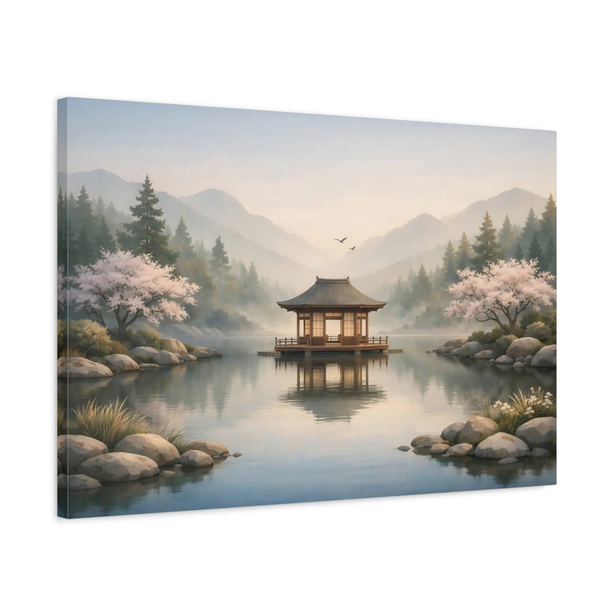 Nature Floating Pavilion Serene Asian Landscape - Canvas Wall Art Print - YesArtYes