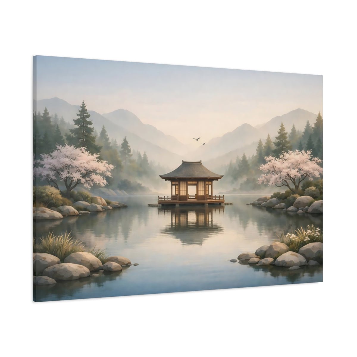 Nature Floating Pavilion Serene Asian Landscape - Canvas Wall Art Print - YesArtYes