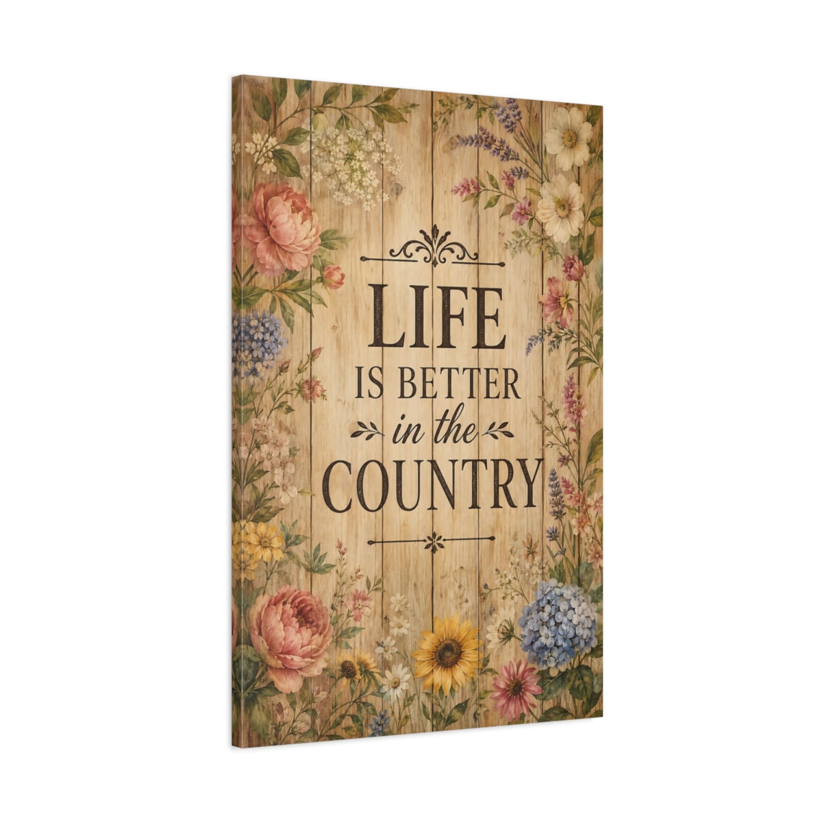 Main Mockup. Nature Floral Border Rustic Floral Quote shown as stretched canvas wall art