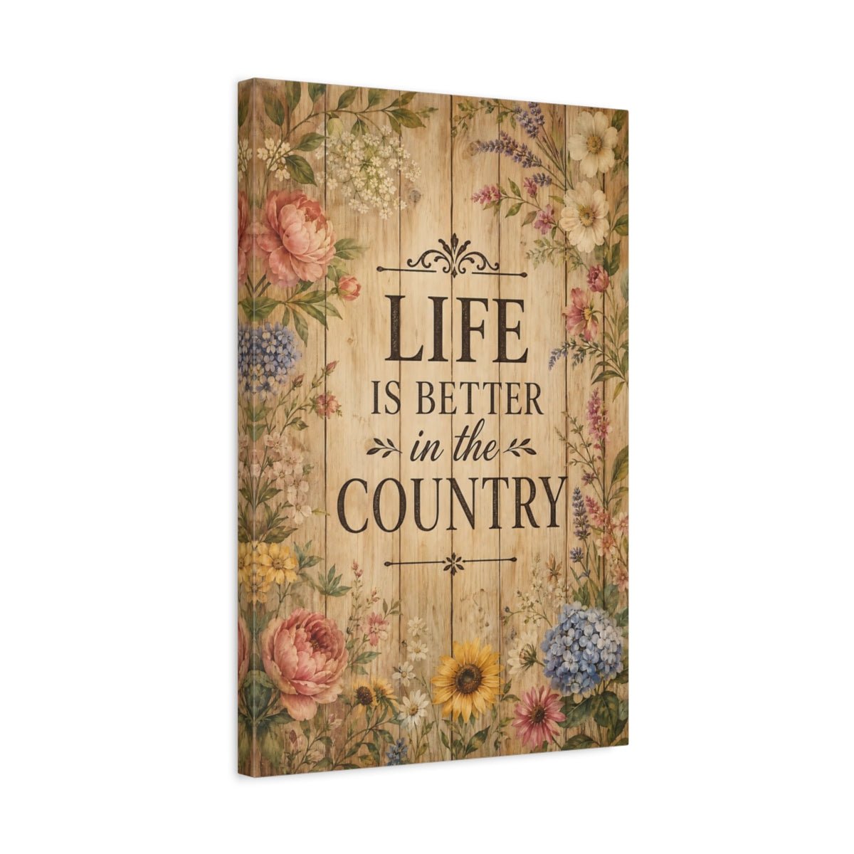 Nature Floral Border Rustic Quote Canvas Wall Art Print – Living Room, Above Sofa - YesArtYes