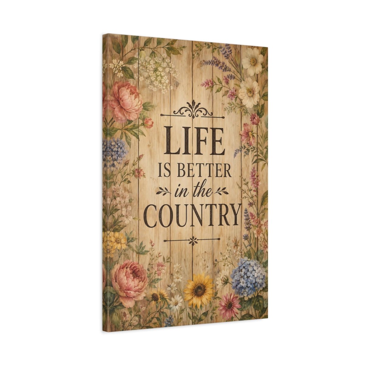 Nature Floral Border Rustic Quote Canvas Wall Art Print – Living Room, Above Sofa - YesArtYes