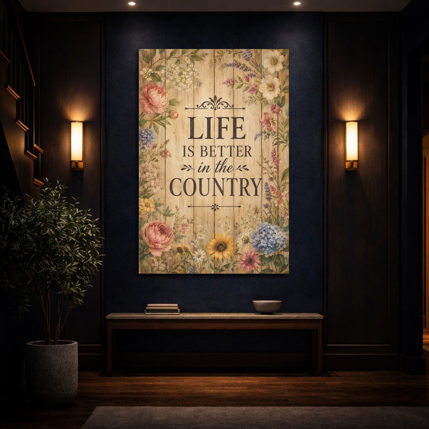 Nature Floral Border Rustic Quote Canvas Wall Art Print – Living Room, Above Sofa - YesArtYes