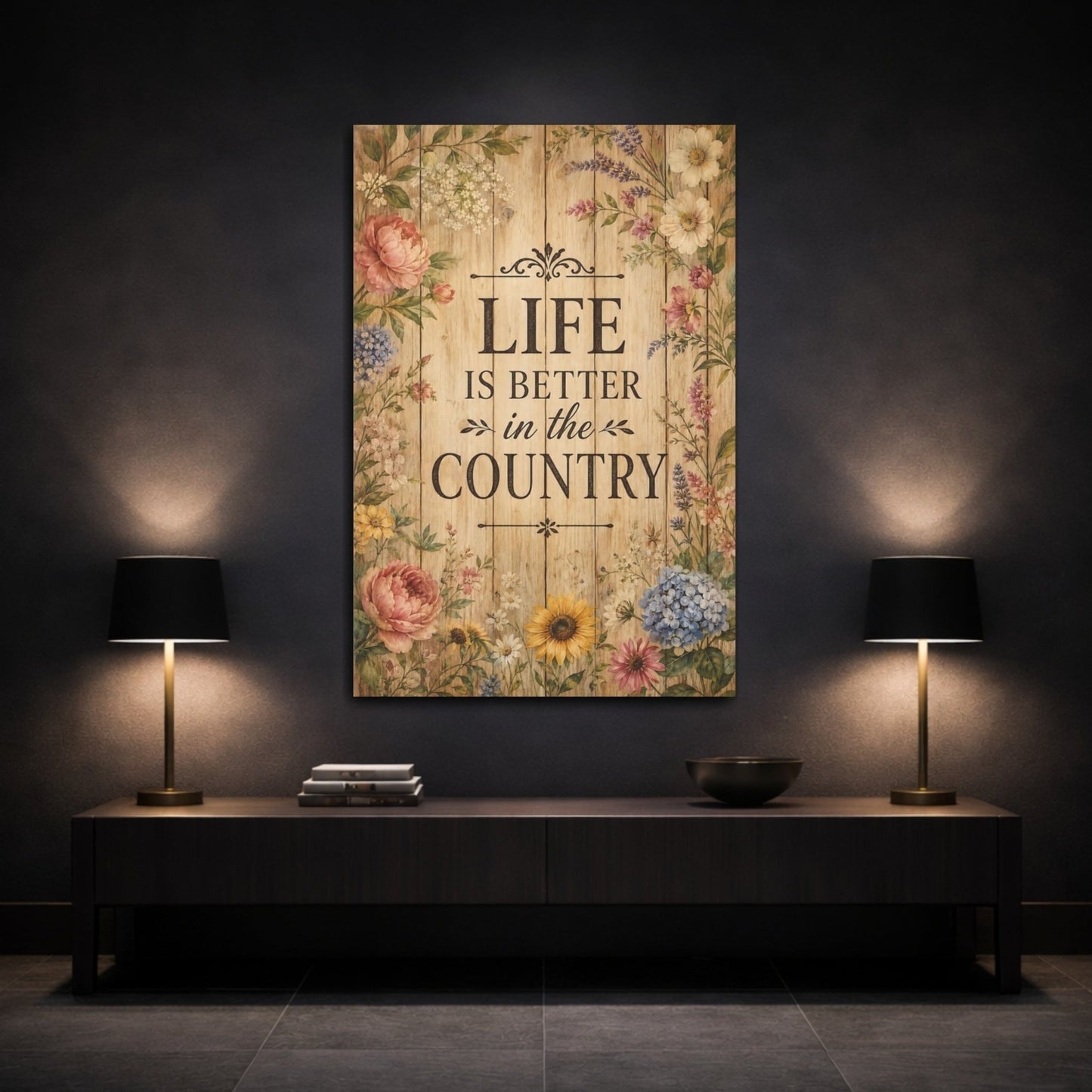 Nature Floral Border Rustic Quote Canvas Wall Art Print – Living Room, Above Sofa - YesArtYes