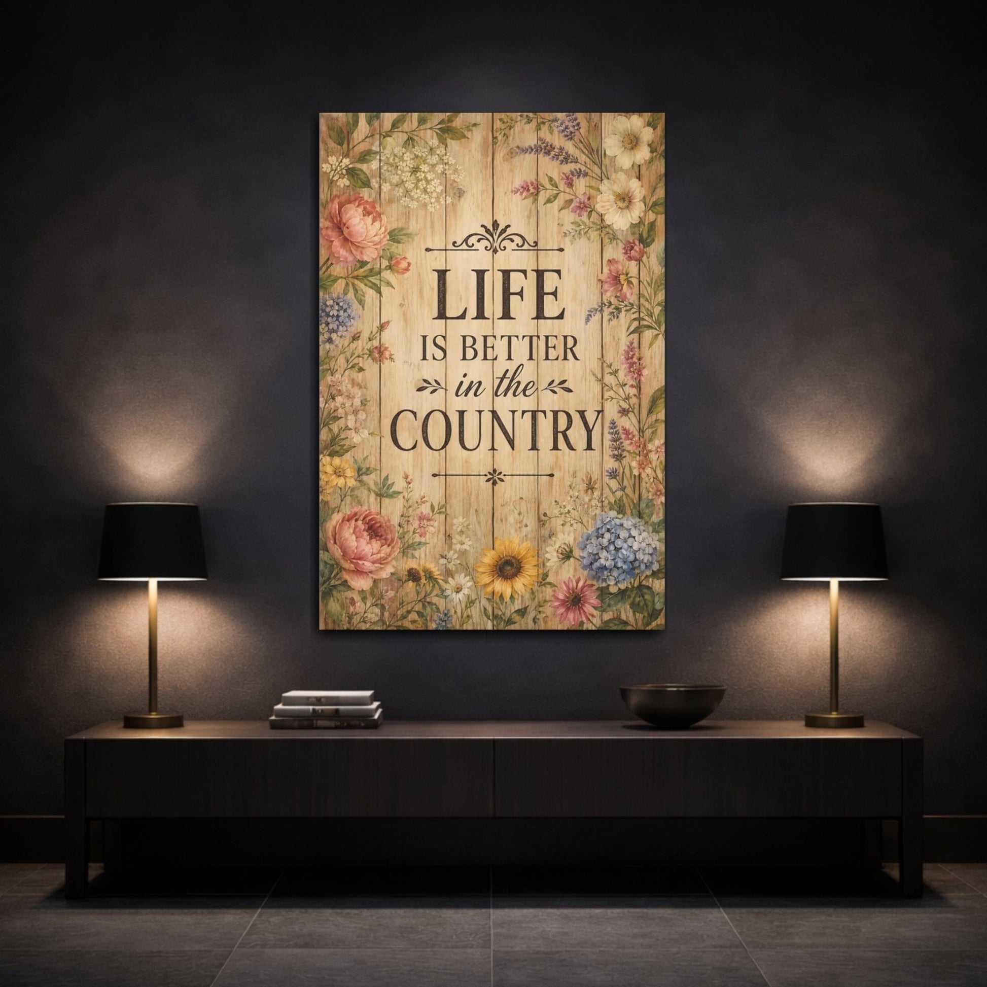 Nature Floral Border Rustic Quote Canvas Wall Art Print – Living Room, Above Sofa - YesArtYes
