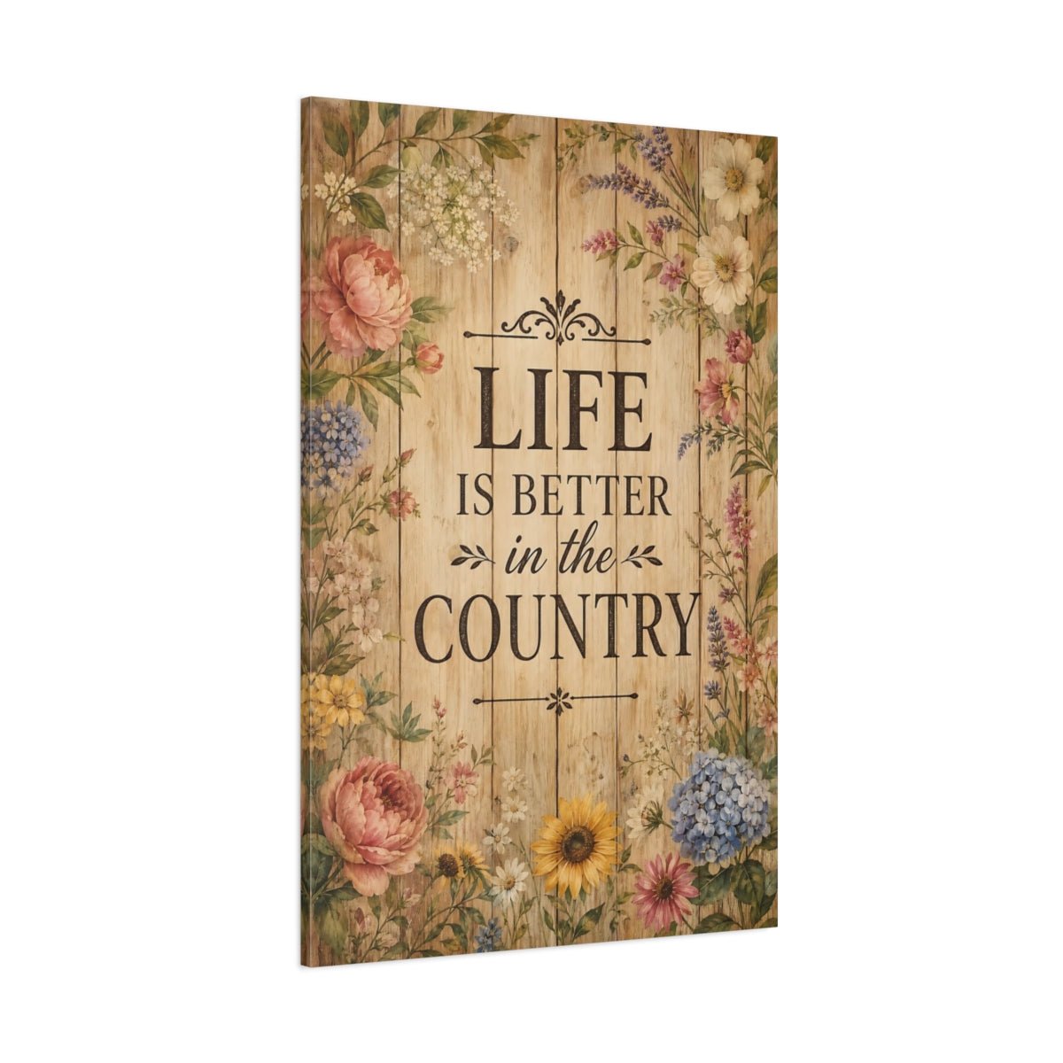 Nature Floral Border Rustic Quote Canvas Wall Art Print – Living Room, Above Sofa - YesArtYes