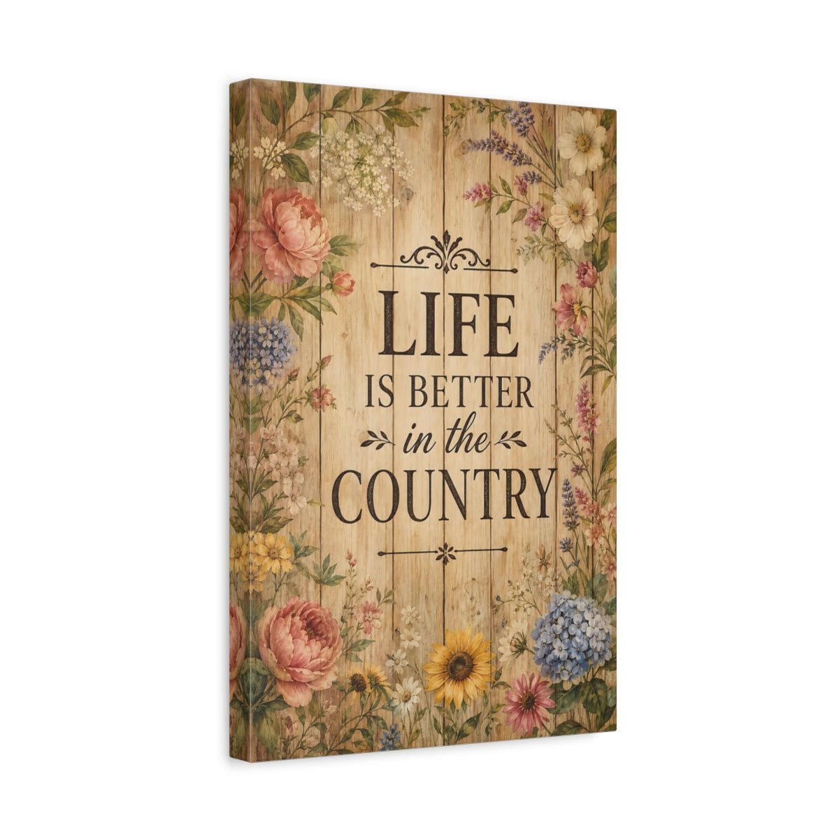 Nature Floral Border Rustic Quote Canvas Wall Art Print – Living Room, Above Sofa - YesArtYes