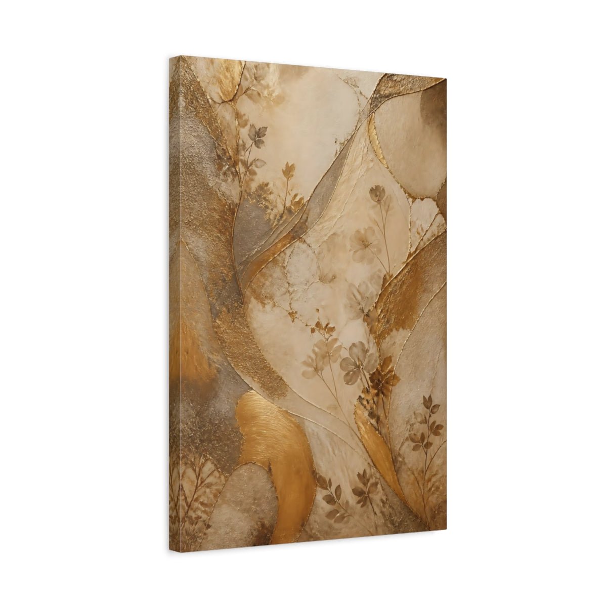 Nature Floral Branches Gold And Brown Canvas Print – Abstract Living Room, Above Sofa - YesArtYes