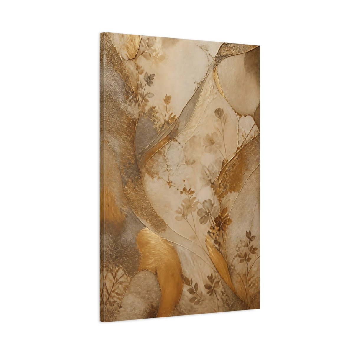 Nature Floral Branches Gold And Brown Canvas Print – Abstract Living Room, Above Sofa - YesArtYes