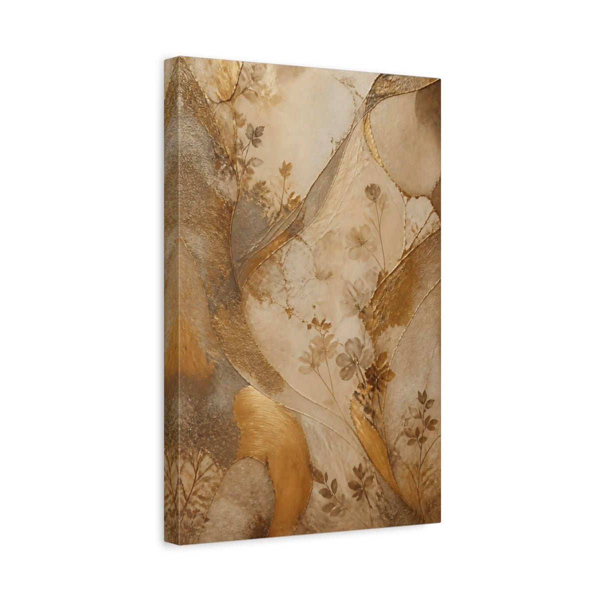 Nature Floral Branches Gold And Brown Canvas Print – Abstract Living Room, Above Sofa - YesArtYes