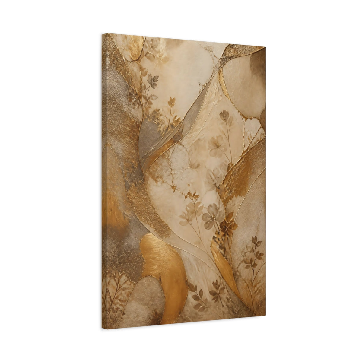 Side Mockup 2. Nature Floral Branches Gold And Brown shown as stretched canvas wall art