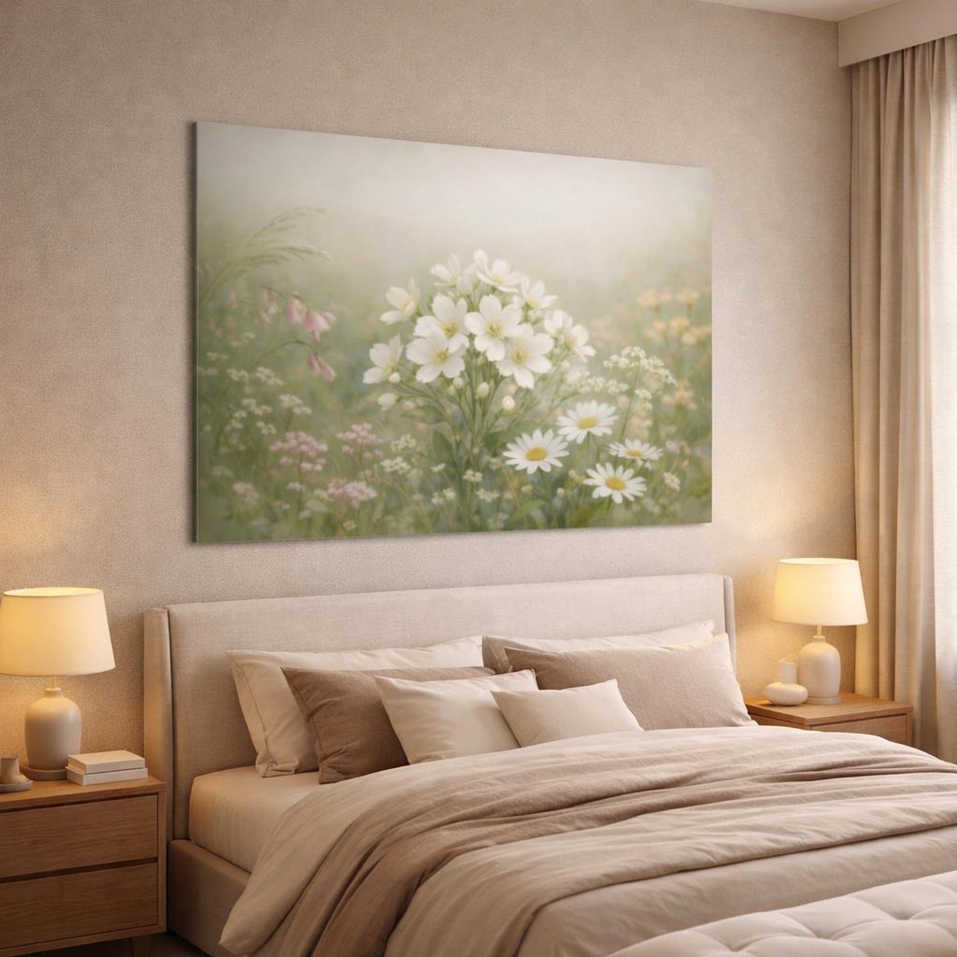 Nature Floral Close-Up shown as canvas wall art in a luxury bedroom