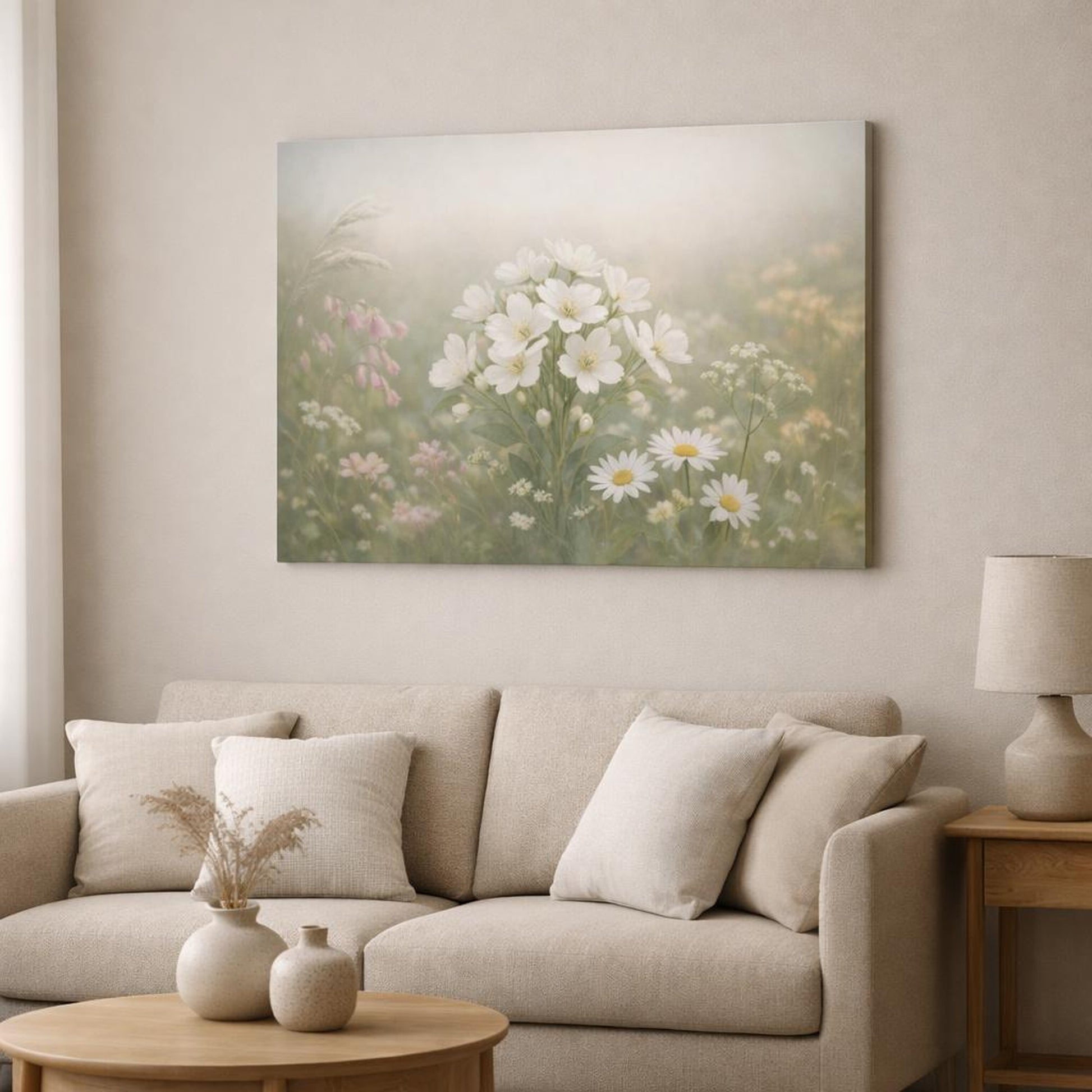 Nature Floral Close-Up shown as canvas wall art in a modern living room