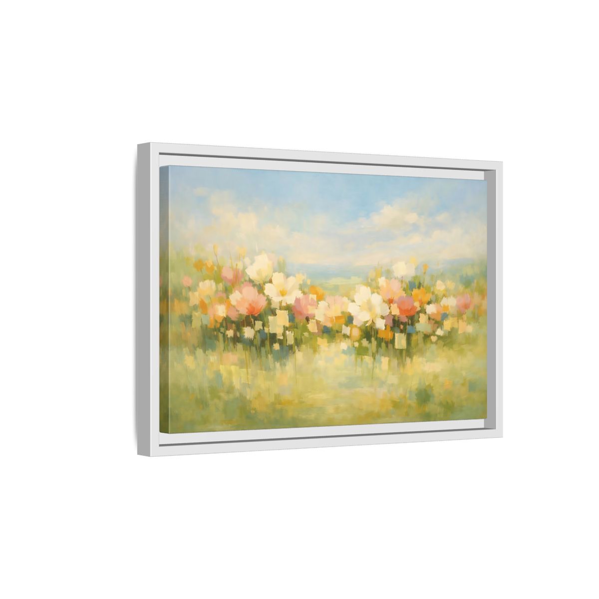 Side Mockup 4. Nature Floral Field Pastel Floral Field shown as stretched canvas wall art