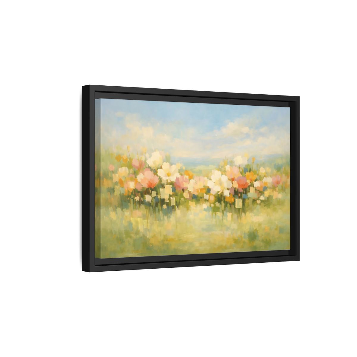 Side Mockup 6. Nature Floral Field Pastel Floral Field shown as stretched canvas wall art