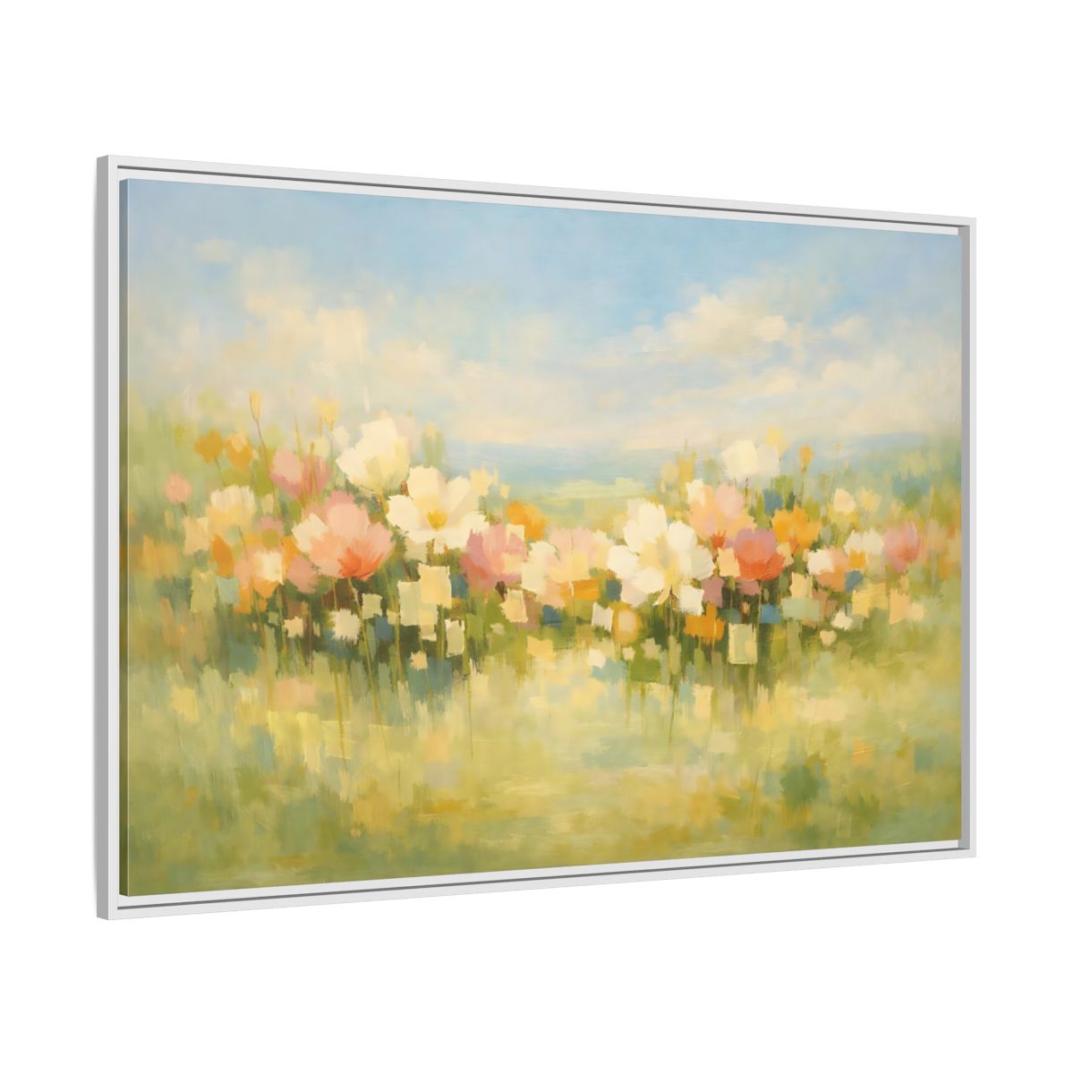 Side Mockup 7. Nature Floral Field Pastel Floral Field shown as stretched canvas wall art