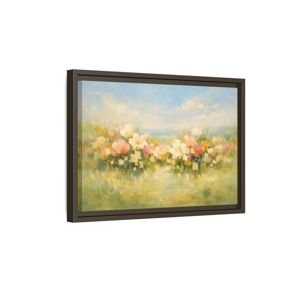 Side Mockup 5. Nature Floral Field Pastel Floral Field shown as stretched canvas wall art