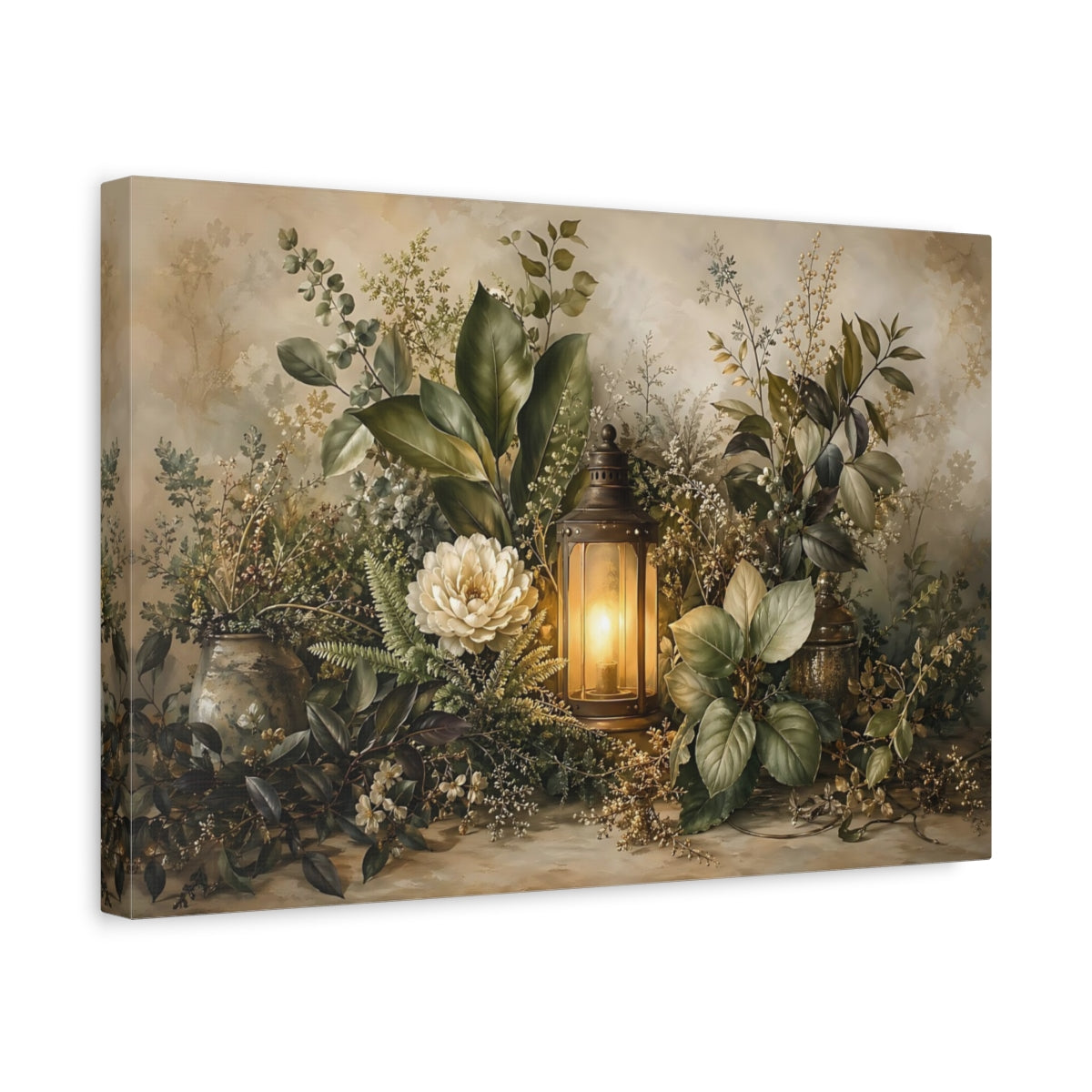 Side Mockup 4. Nature Floral Lantern Earthy Floral shown as stretched canvas wall art