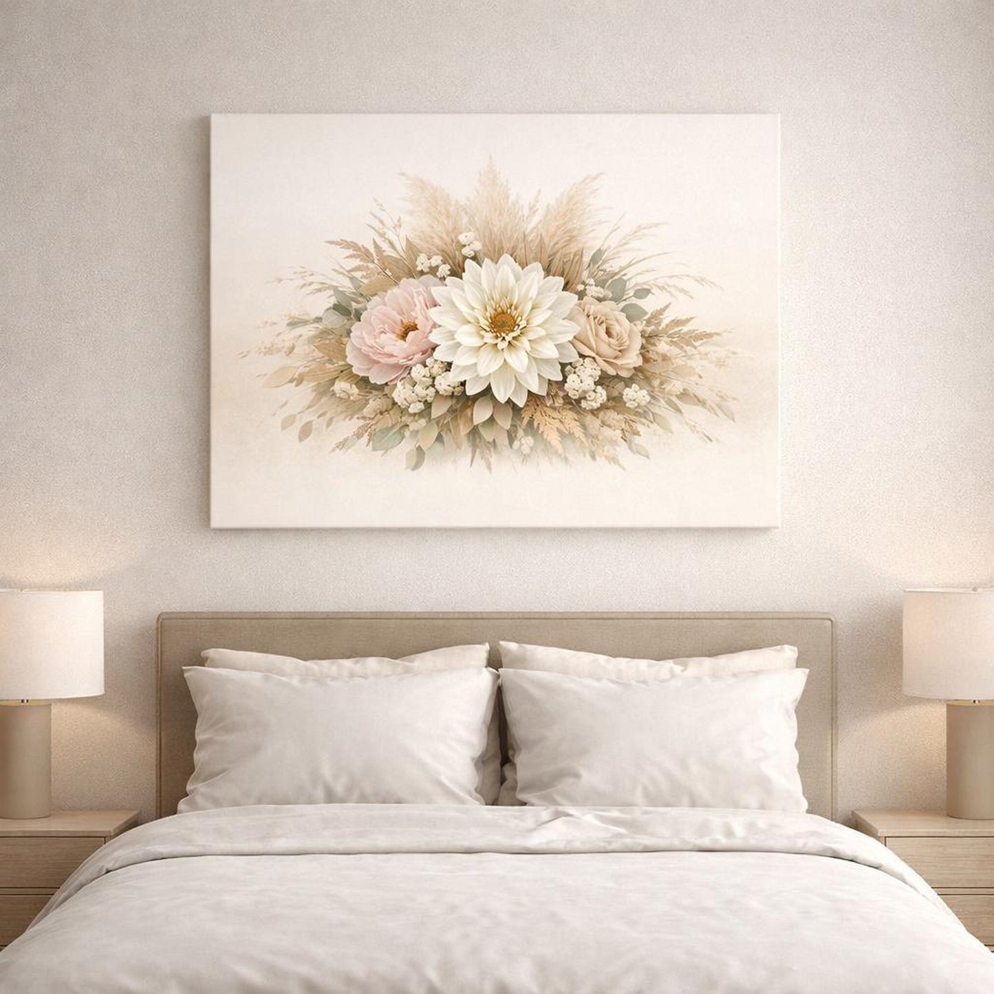 Nature Floral Neutral shown as canvas wall art in a refined dining room