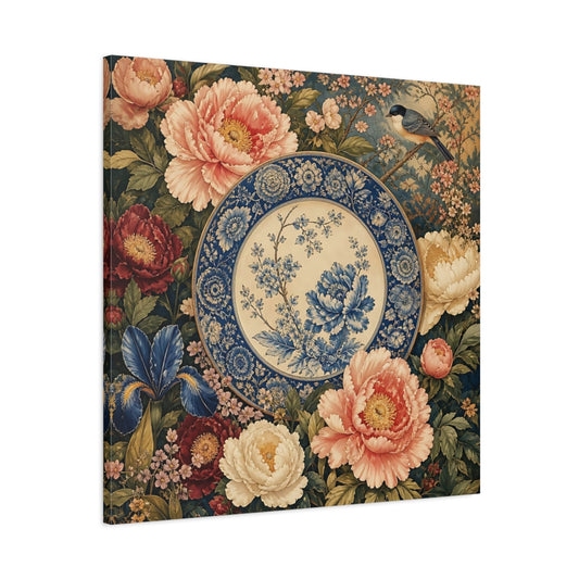 Main Mockup. Nature Floral Plate Vintage Floral shown as stretched canvas wall art
