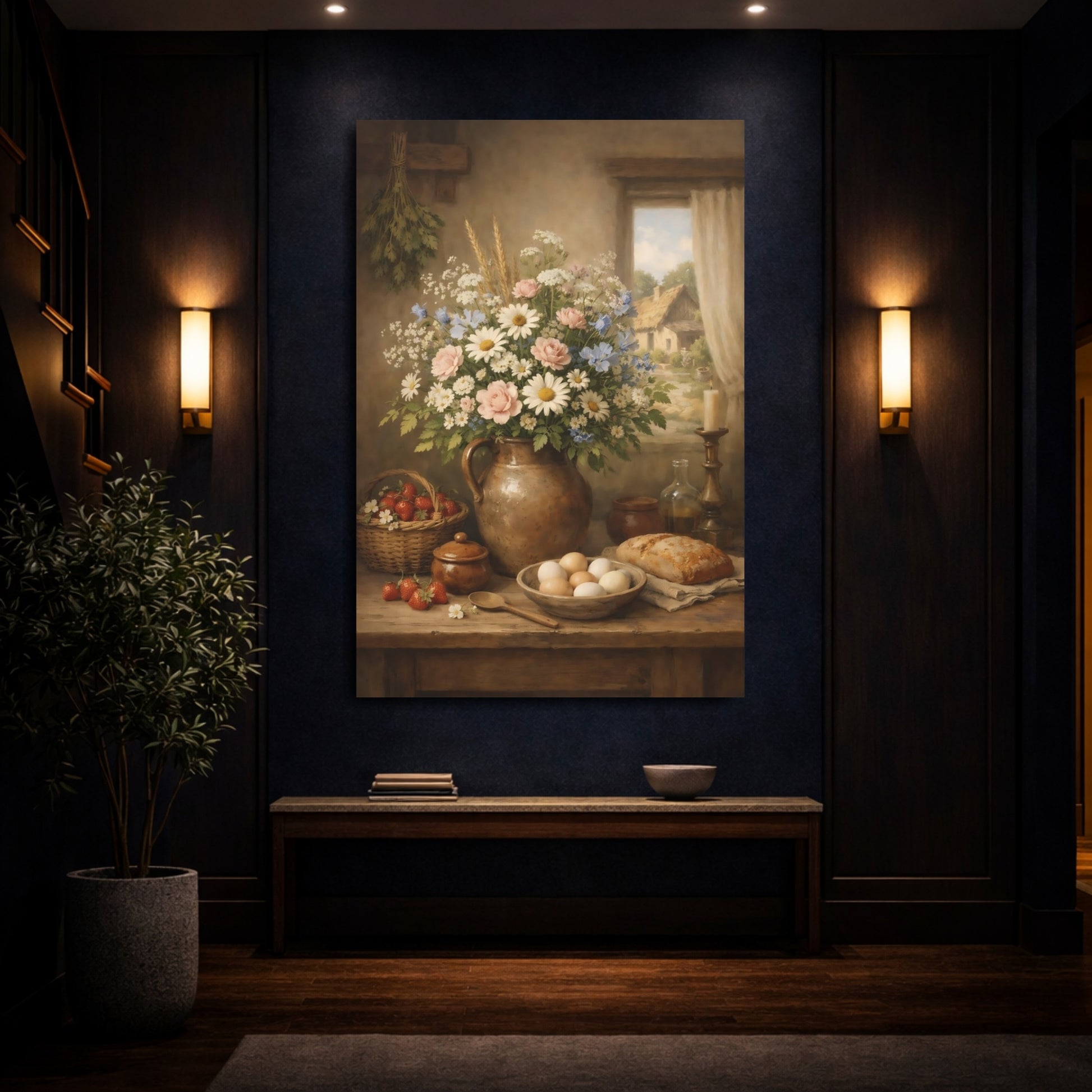 Mockup 3. Nature Floral Still Life Rustic Floral shown as stretched canvas wall art