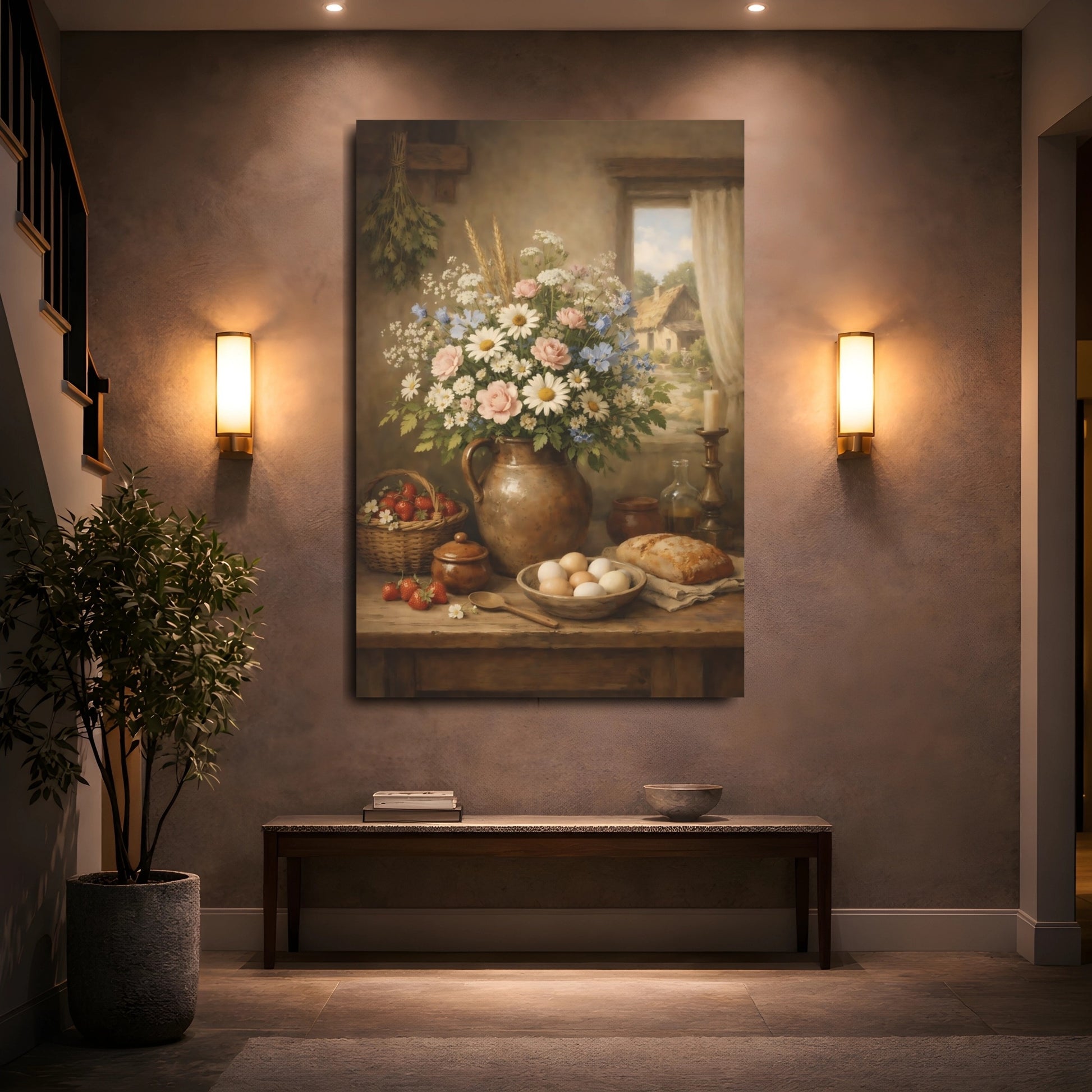 Mockup 4. Nature Floral Still Life Rustic Floral shown as stretched canvas wall art