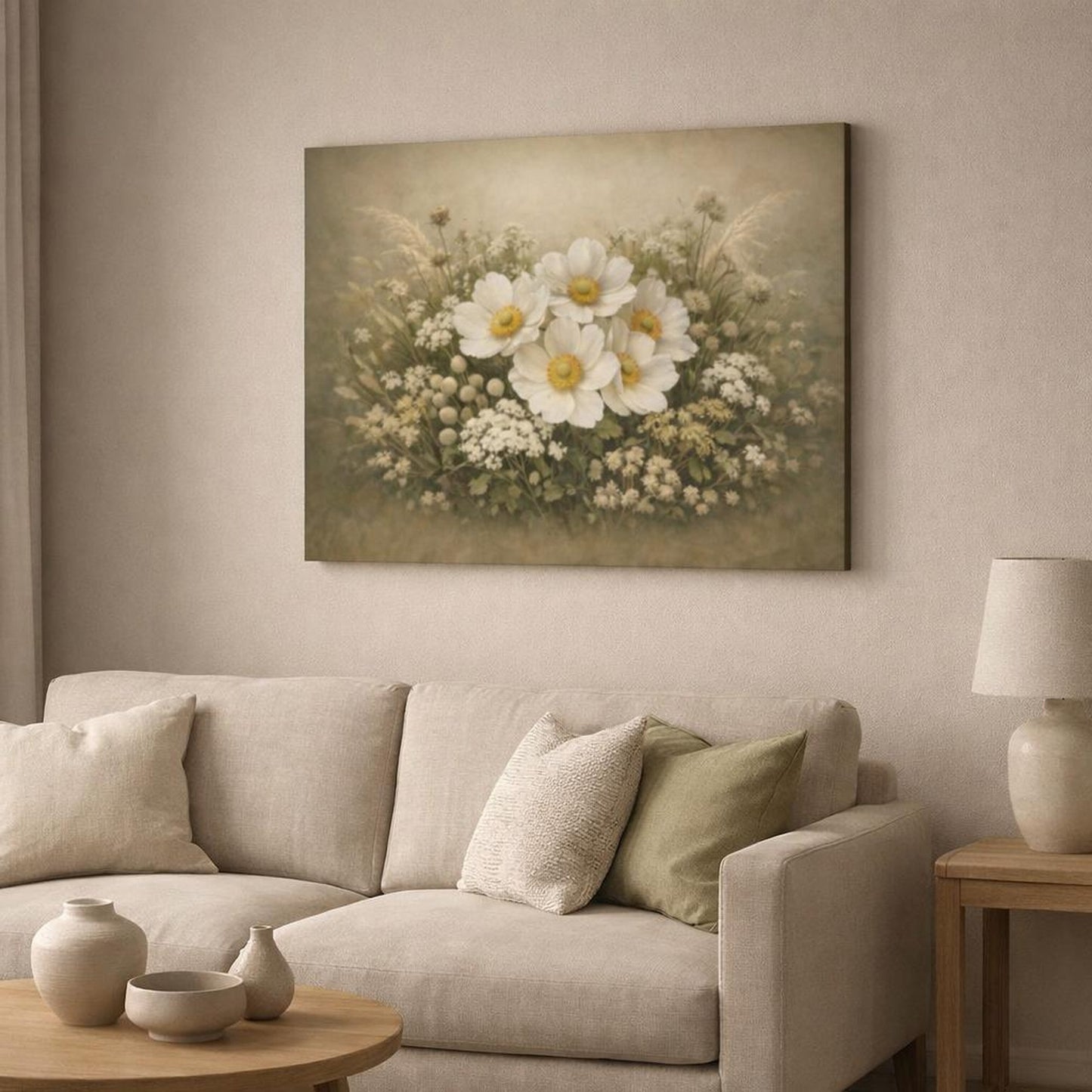Nature Flower Botanical shown as canvas wall art in a modern living room