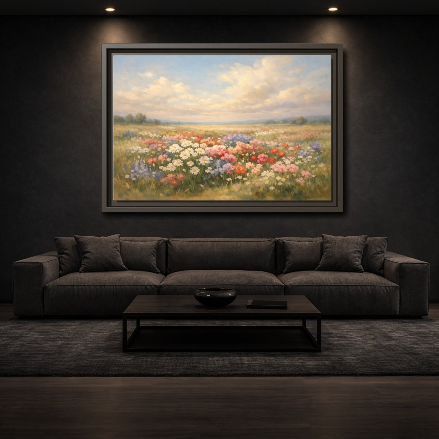 Mockup 2. Nature Flower Field Colorful Field shown as stretched canvas wall art