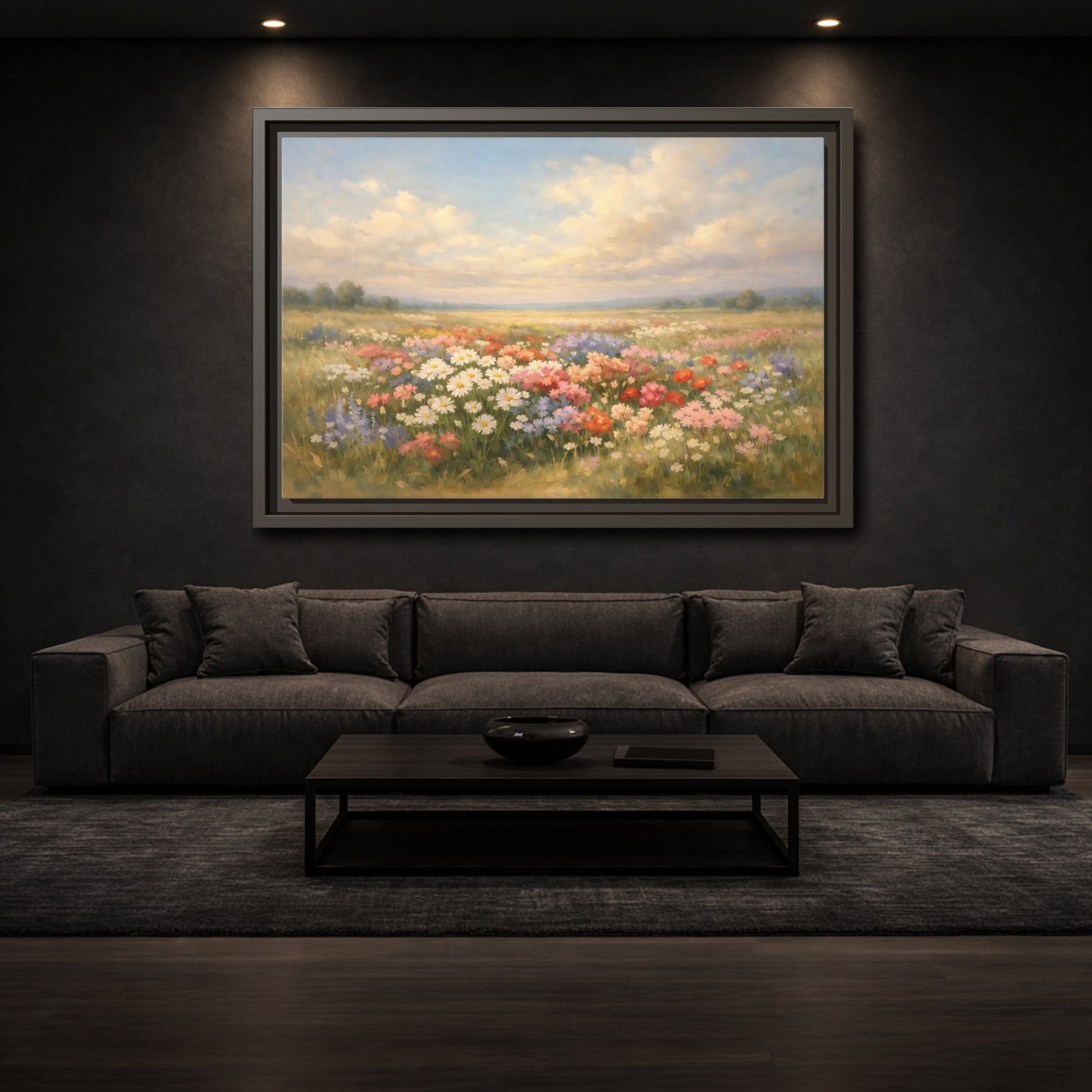 Mockup 2. Nature Flower Field Colorful Field shown as stretched canvas wall art