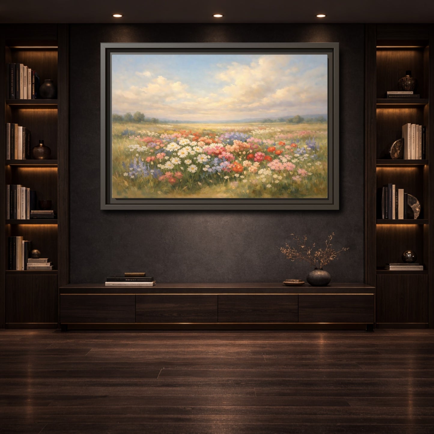 Mockup 3. Nature Flower Field Colorful Field shown as stretched canvas wall art