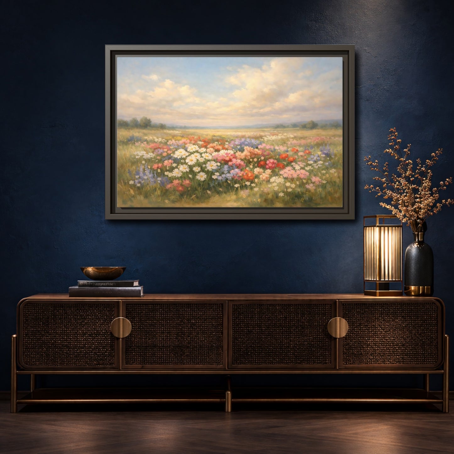 Mockup 4. Nature Flower Field Colorful Field shown as stretched canvas wall art