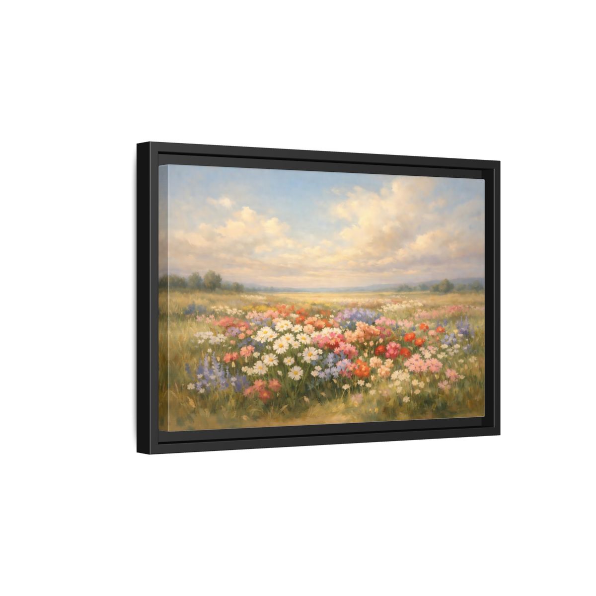 Side Mockup 6. Nature Flower Field Colorful Field shown as stretched canvas wall art