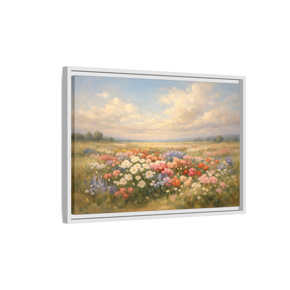 Side Mockup 1. Nature Flower Field Colorful Field shown as stretched canvas wall art