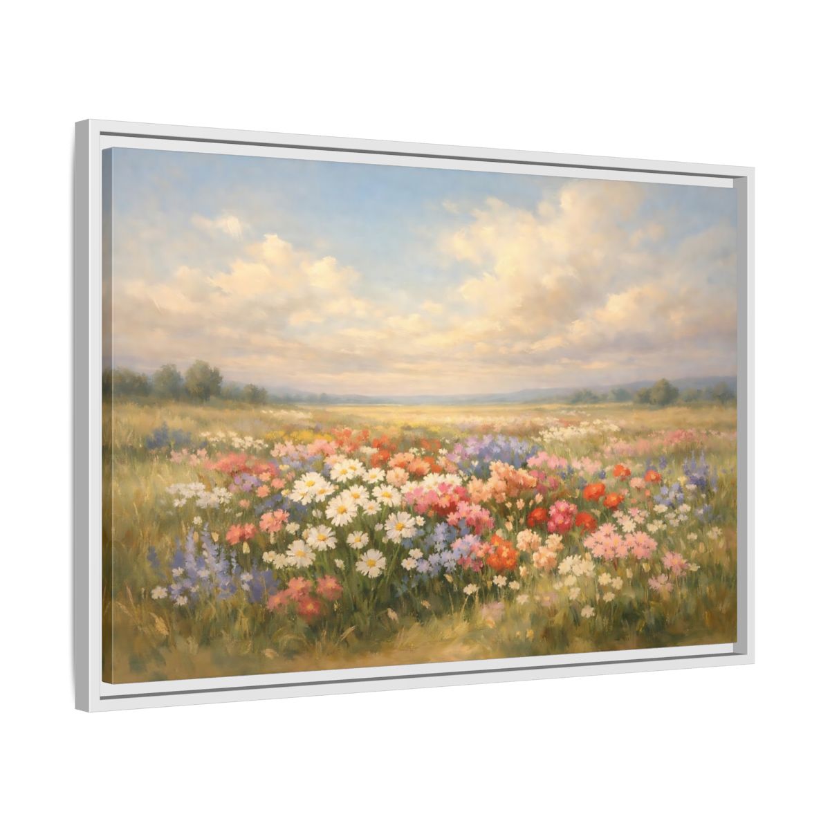 Side Mockup 10. Nature Flower Field Colorful Field shown as stretched canvas wall art