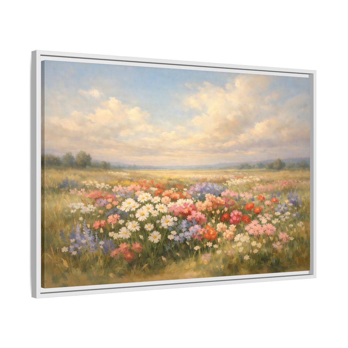 Side Mockup 8. Nature Flower Field Colorful Field shown as stretched canvas wall art